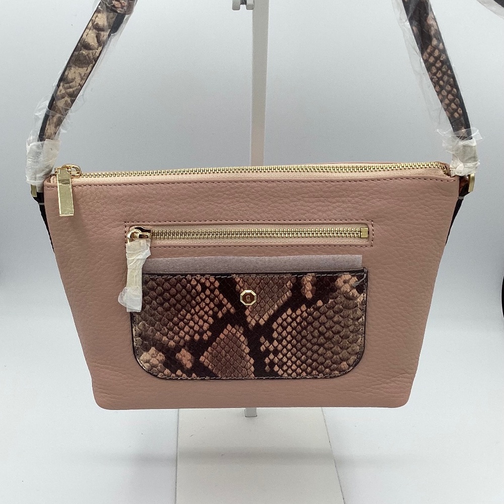GILI Italian Leather Crossbody Handbag. Color: Blush/Snake NEW